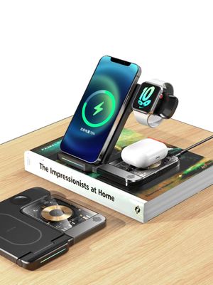 Un buen precio. Estación de carga inalámbrica de tamaño compacto 3 en 1 / Pad W / Cable tipo C en línea