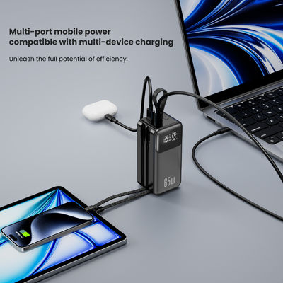 Cargador portátil Banco de energía 65W para portátil, 4 salidas USB C Cargadores portátiles de viaje con cable incorporado